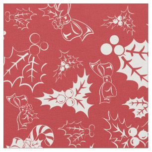 Candy Cane Holly Red and White Holiday Fabric