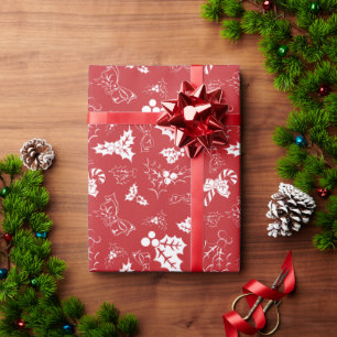Candy Cane Holly Red Christmas Wrapping Paper
