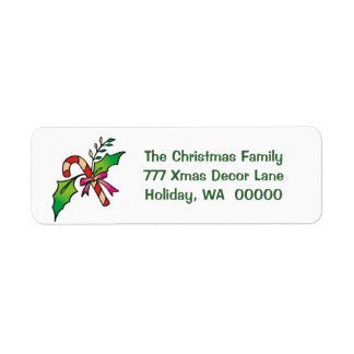 Candy Cane Holly Return Address Holiday Christmas