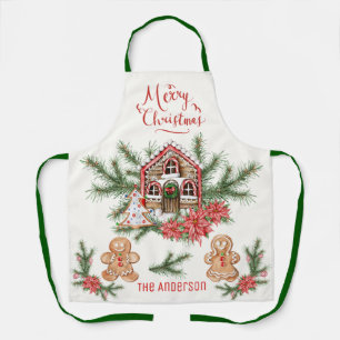 Candy Cane House, Gingerbread man Poinsettia Pine Apron