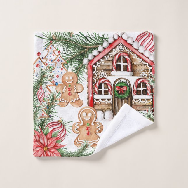 Candy cane house, poinsettia, gingerbread man wash cloth (Wash Cloth)