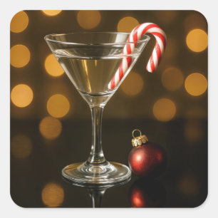 Candy Cane in a Christmas Martini Square Sticker