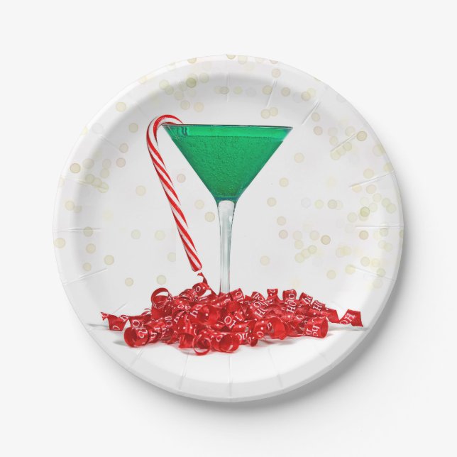 Candy Cane In Martini Glass Paper Plate (Front)