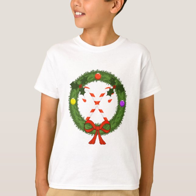 Candy Cane in Wreath Boys T-Shirt (Front)