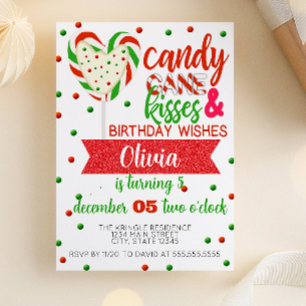 Candy Cane Kisses Birthday Wishes Party Invitation