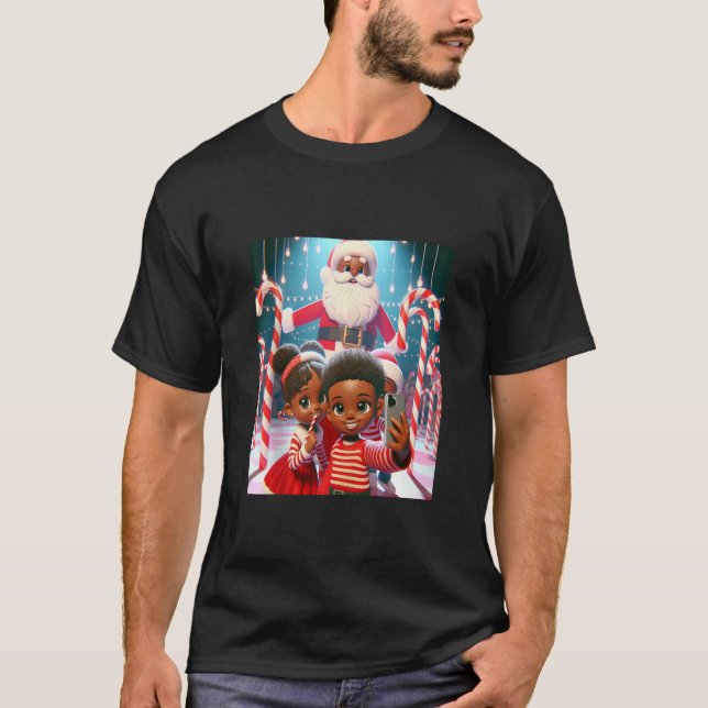 Candy Cane Lane African American Siblings Holiday  T-Shirt (Front)