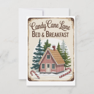 Candy Cane Lane Bed & Breakfast Vintage Christmas Invitation
