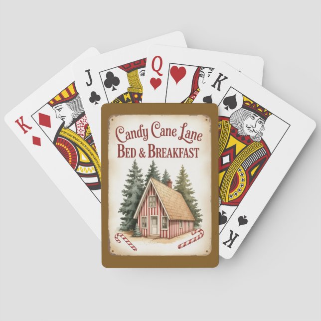 Candy Cane Lane Bed & Breakfast Winter House  Playing Cards (Back)