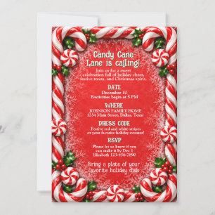 Candy Cane Lane Christmas Party Invitation