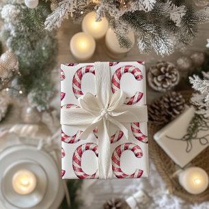 Candy Cane Letter C Christmas Wrapping Paper