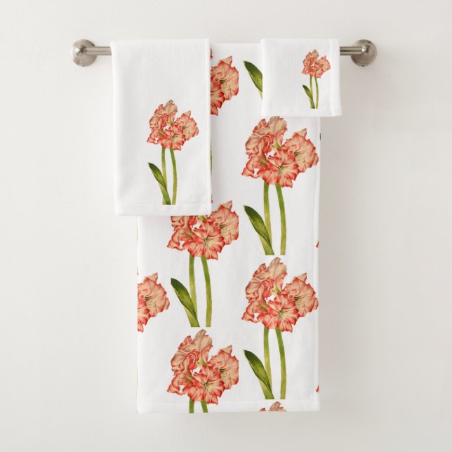Candy Cane Lilies on a Bathroom Towel Set (Insitu)