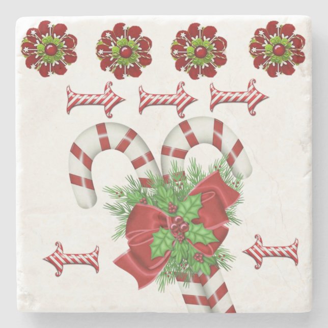 Candy cane Marble Stone Coaster Christmas (Front)