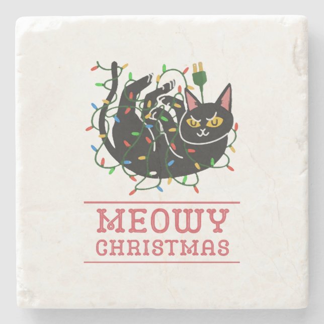 Candy Cane Merry and Bright Red and White Candy Co Stone Coaster (Front)