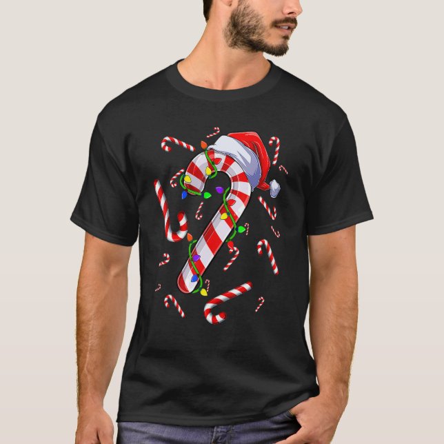 Candy Cane Merry and Bright Red and White Candy Co T-Shirt (Front)