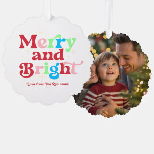 Candy Cane Merry & Bright Retro Christmas Photo Tree Decoration Card