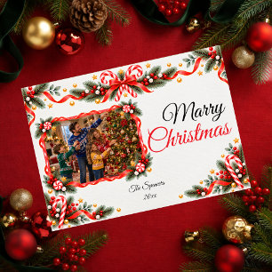 Candy Cane Merry Christmas Family Photo Card