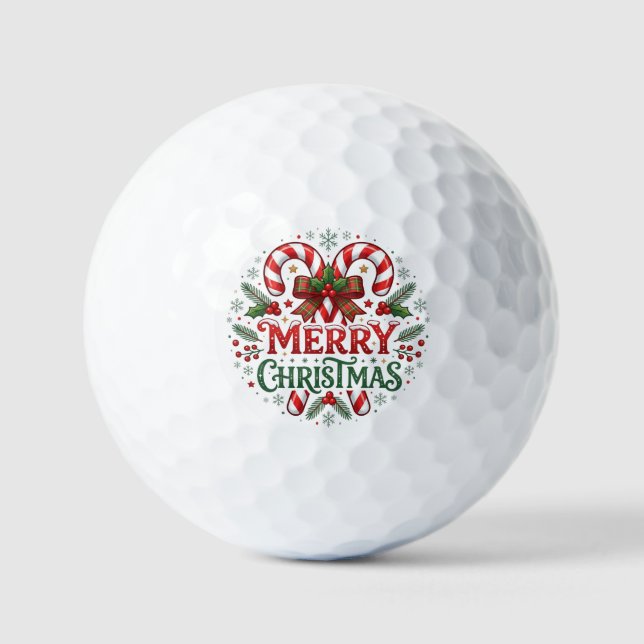 Candy Cane Merry Christmas  Golf Balls (Front)