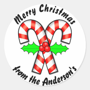 Candy Cane Merry Christmas Holiday Classic Round Sticker