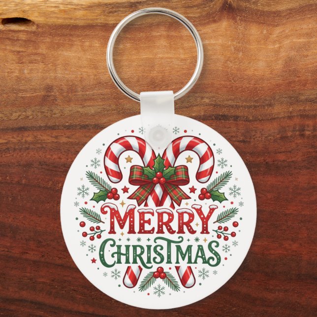 Candy Cane Merry Christmas  Key Ring (Back)