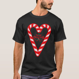 Candy Cane Merry Christmas Red and White Candy Hea T-Shirt