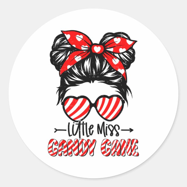 Candy Cane Messy Bun Girl Christmas Xmas Holiday G Classic Round Sticker (Front)