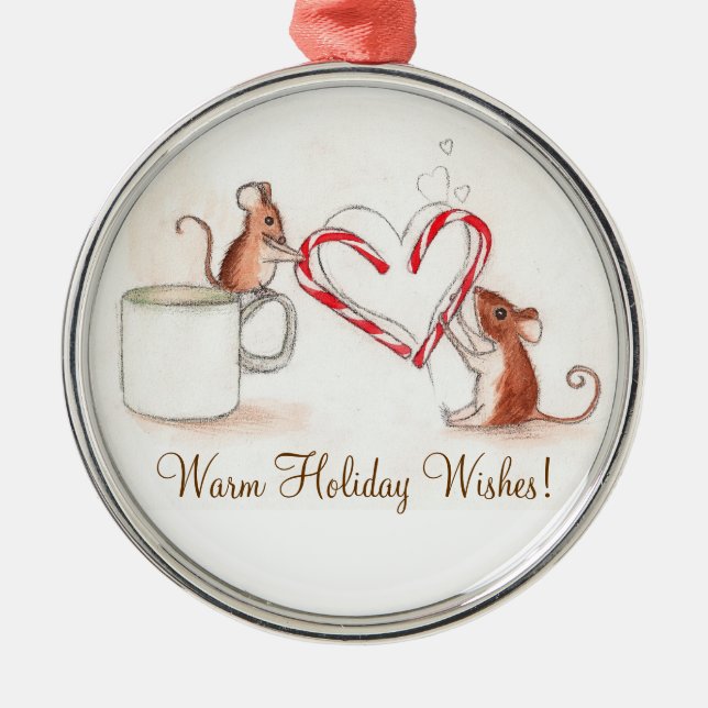 Candy Cane Mice Metal Tree Decoration (Front)