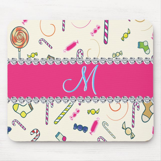 Candy Cane Monogram Mouse Pad (Front)