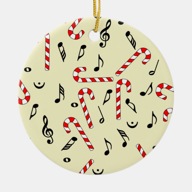 Candy Cane Music Notes Ceramic Tree Decoration (Front)