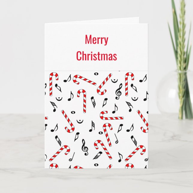 Candy Cane Music Notes Christmas Card (Front)