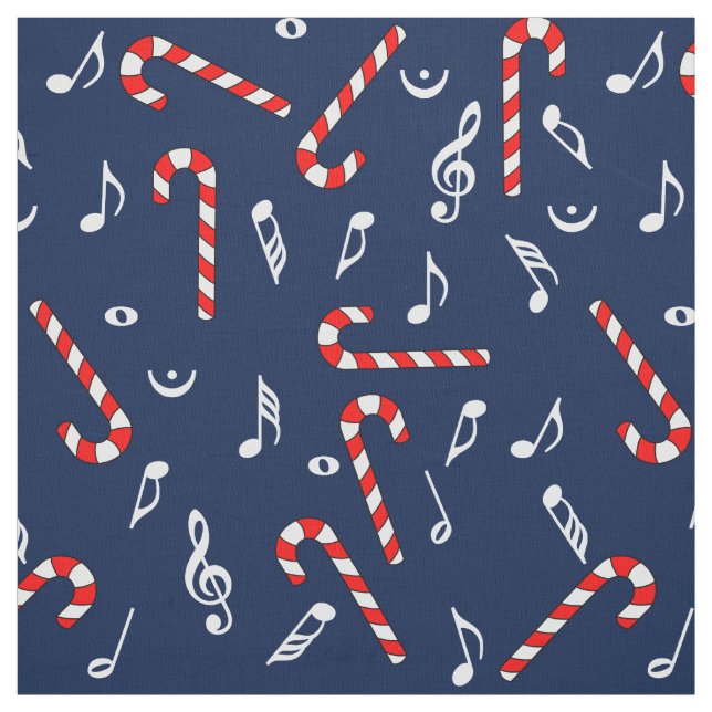 Candy Cane Music Notes Fabric (Swatch)