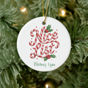 Candy Cane Nice List Ceramic Tree Decoration