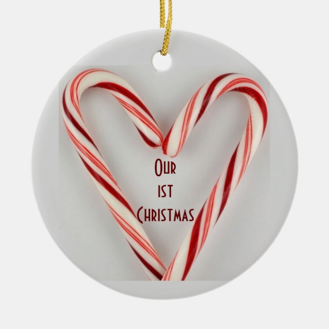 CANDY CANE ORNAMENT-OUR 1st CHRISTMAS TOGETHER Ceramic Tree Decoration (Front)