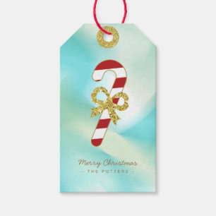 Candy Cane Pastel Green Gradient & Gold Gift Tags