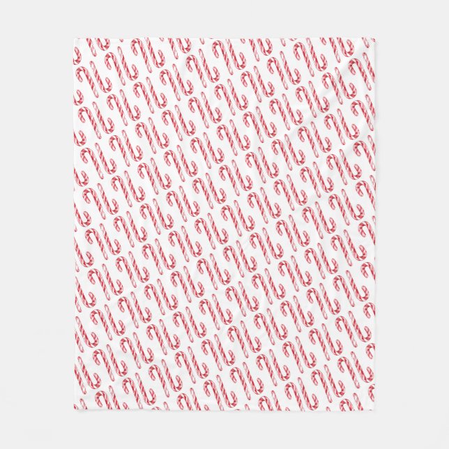 Candy Cane Pattern Red White Watercolor Christmas Fleece Blanket (Front)