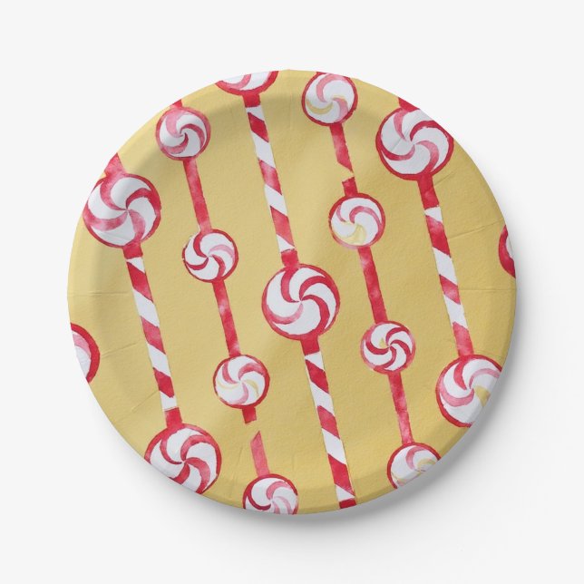 Candy Cane Peppermint Gold Paper Plate  (Front)