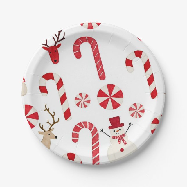 Candy Cane Peppermint Paper Plate (Front)