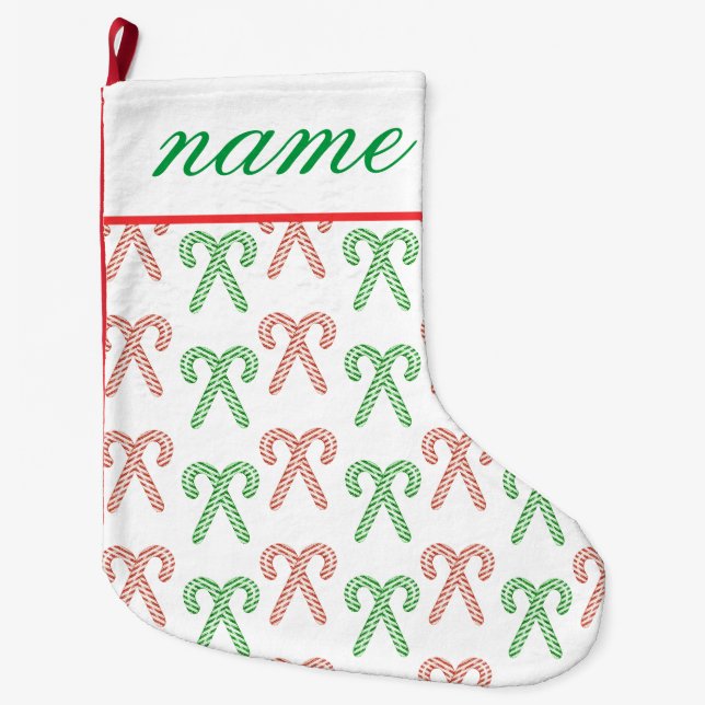 Candy cane/peppermint personalised large christmas stocking (Front)