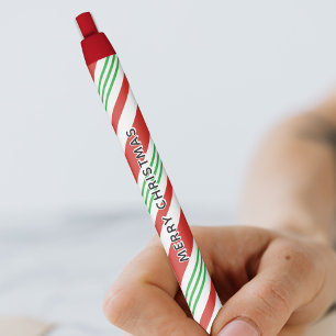 Candy Cane Peppermint Stripe Christmas Red & Green Black Ink Pen