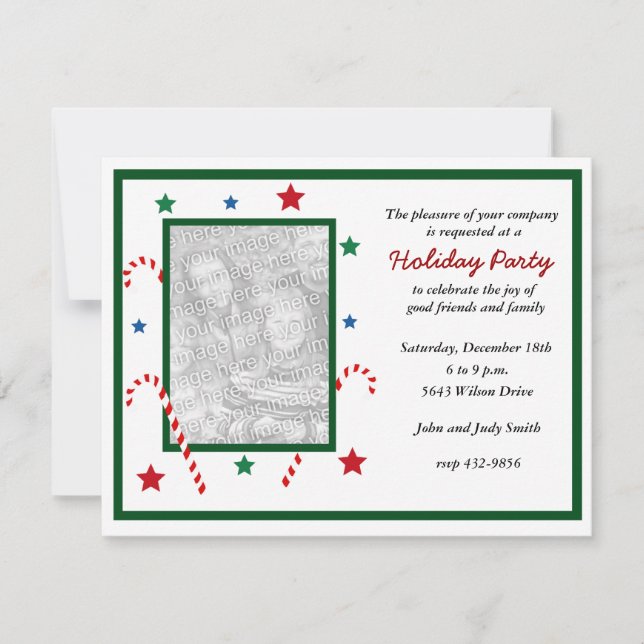 Candy Cane Photo Christmas Party Invitation (Front)