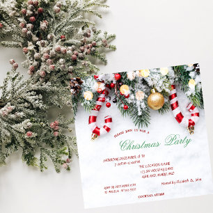 Candy Cane ,Pine Tree Branches Christmas Invitation