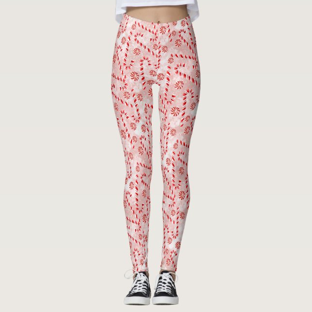 Candy Cane pink Christmas  Leggings (Front)