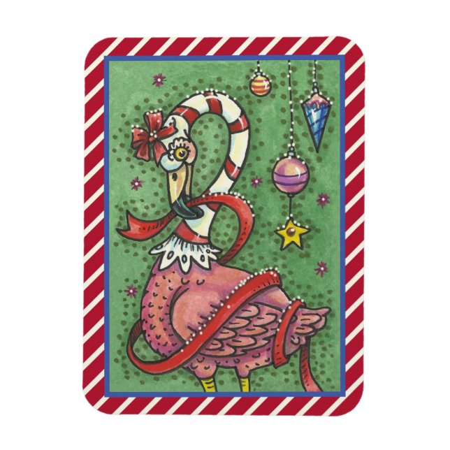 CANDY CANE PINK FLAMINGO CHRISTMAS MAGNET (Vertical)