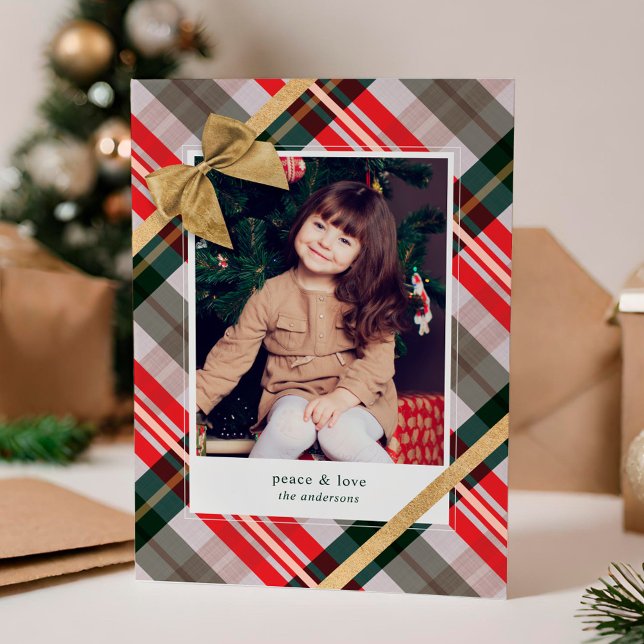 Candy Cane Plaid Gift Wrapped & Bow Present Photo Holiday Card (Candy Cane Plaid Gift Wrapped & Bow Present Photo Holiday Card)