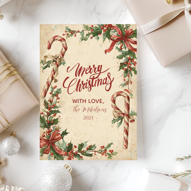 Candy Cane Poinsettia Christmas Holiday Card (Creator Uploaded)