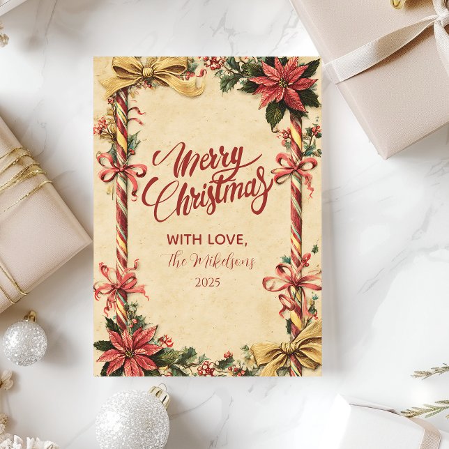 Candy Cane Poinsettia Christmas Holiday Card (Creator Uploaded)