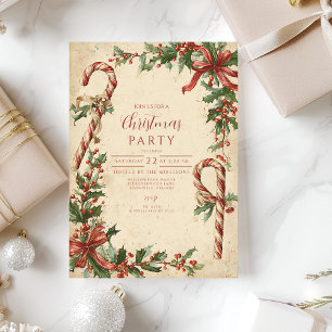 Candy Cane Poinsettia Christmas Invitation