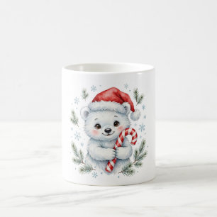 Candy Cane Polar Bear Christmas Coffee Mug