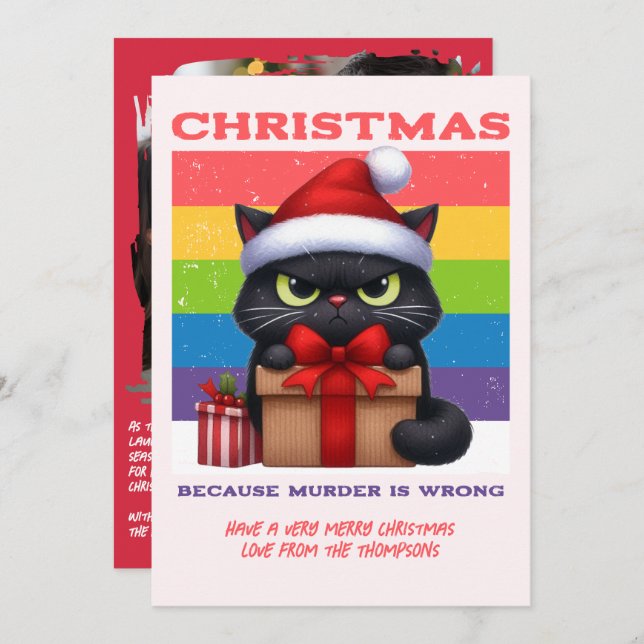 Candy Cane Pop Funny Cat Retro Christmas Photo Holiday Card (Front/Back)