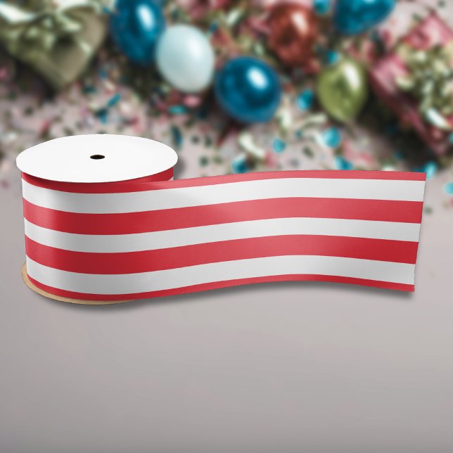 Candy Cane Red and White Simple Horizontal Striped Satin Ribbon (Creator Uploaded)