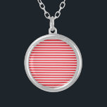 Candy Cane Red and White Simple Horizontal Striped Silver Plated Necklace<br><div class="desc">Candy Cane Red and White Simple Horizontal Striped.</div>